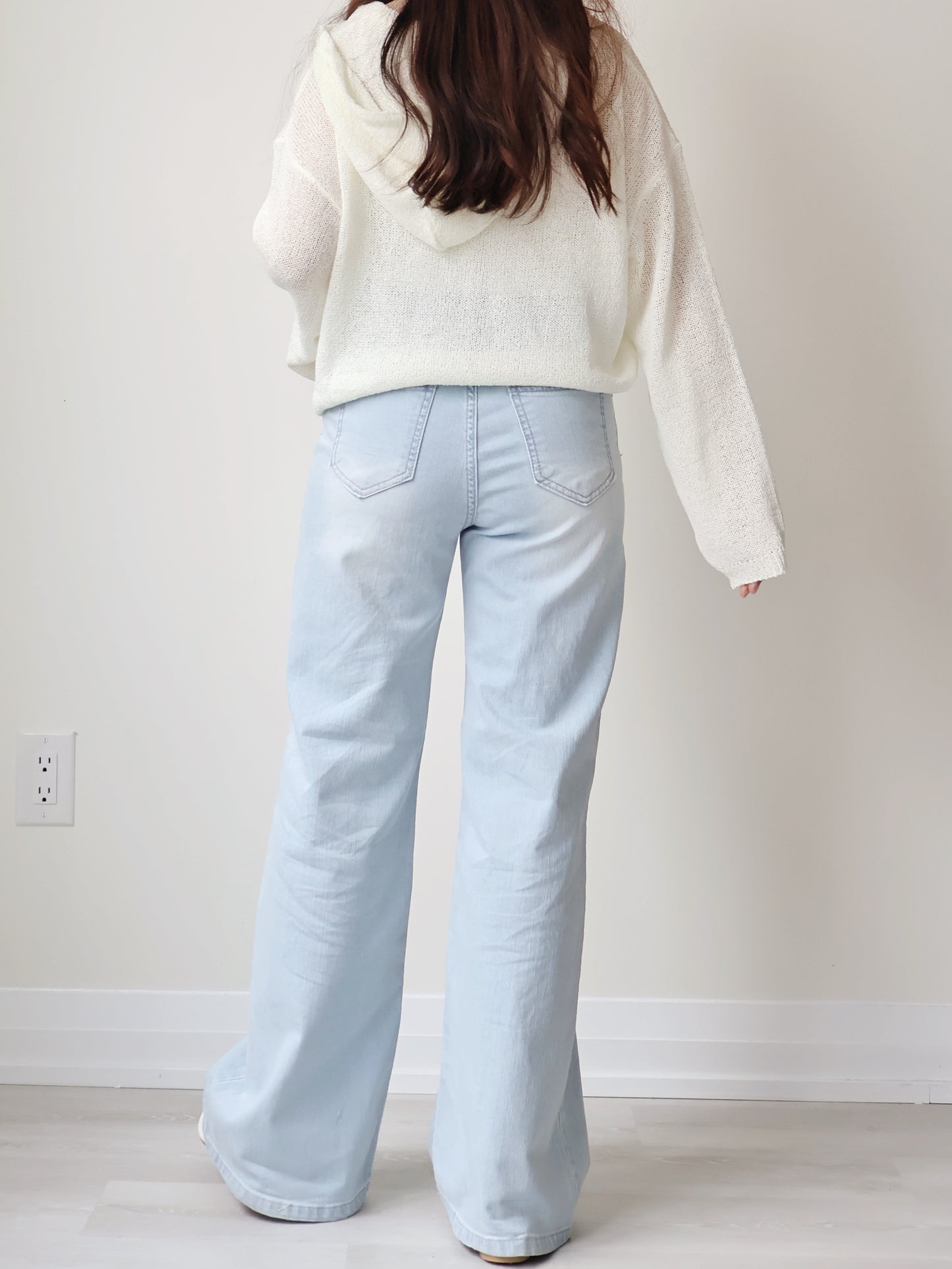 [Half Elastic Waist] Pajama-Soft Lightweight Stretchy Wide-Leg Bootcut Jeans(Light Blue)