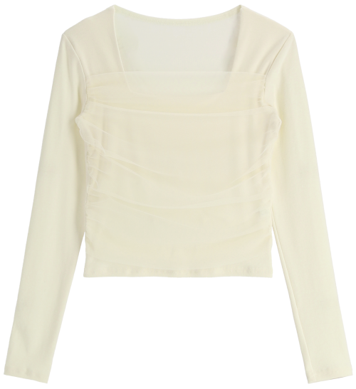 Romantic Sheer Square Neck Tee(3 colors)