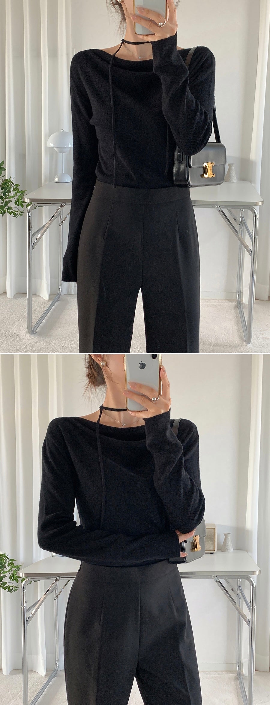 Boat Neck Scarf Tie Drape Knit Top(4 colors)