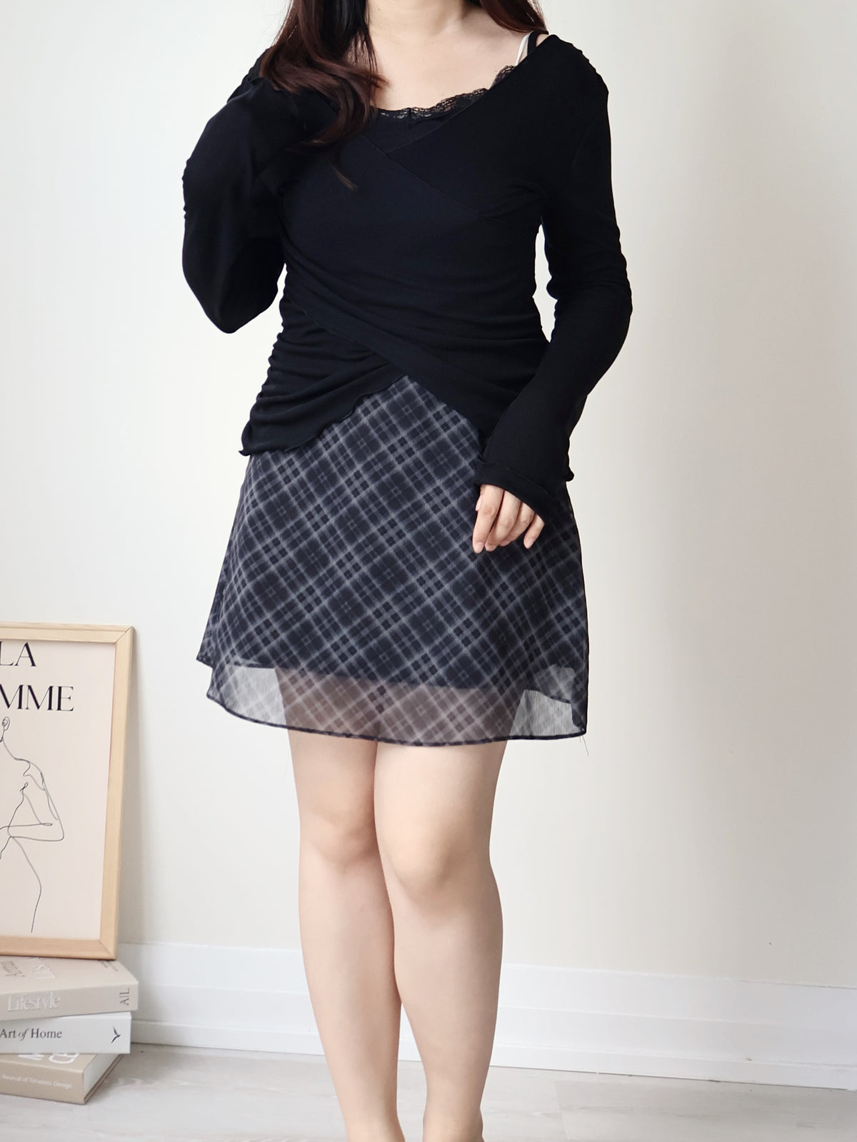 Romantic Lace Layered 2-Way Top(Black)