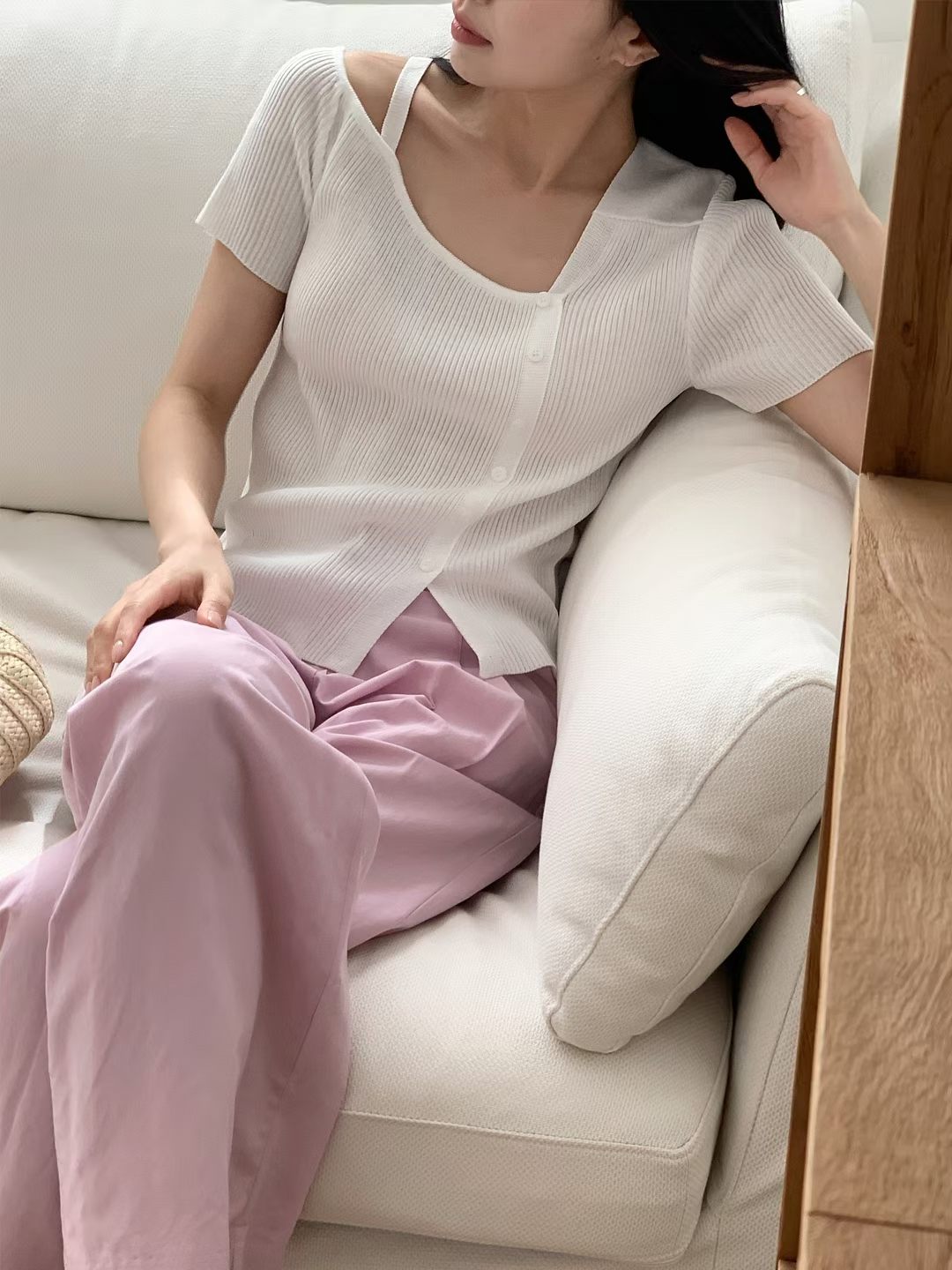 Asymmetric Button-Front One-Shoulder Knit Top(4 Colors)