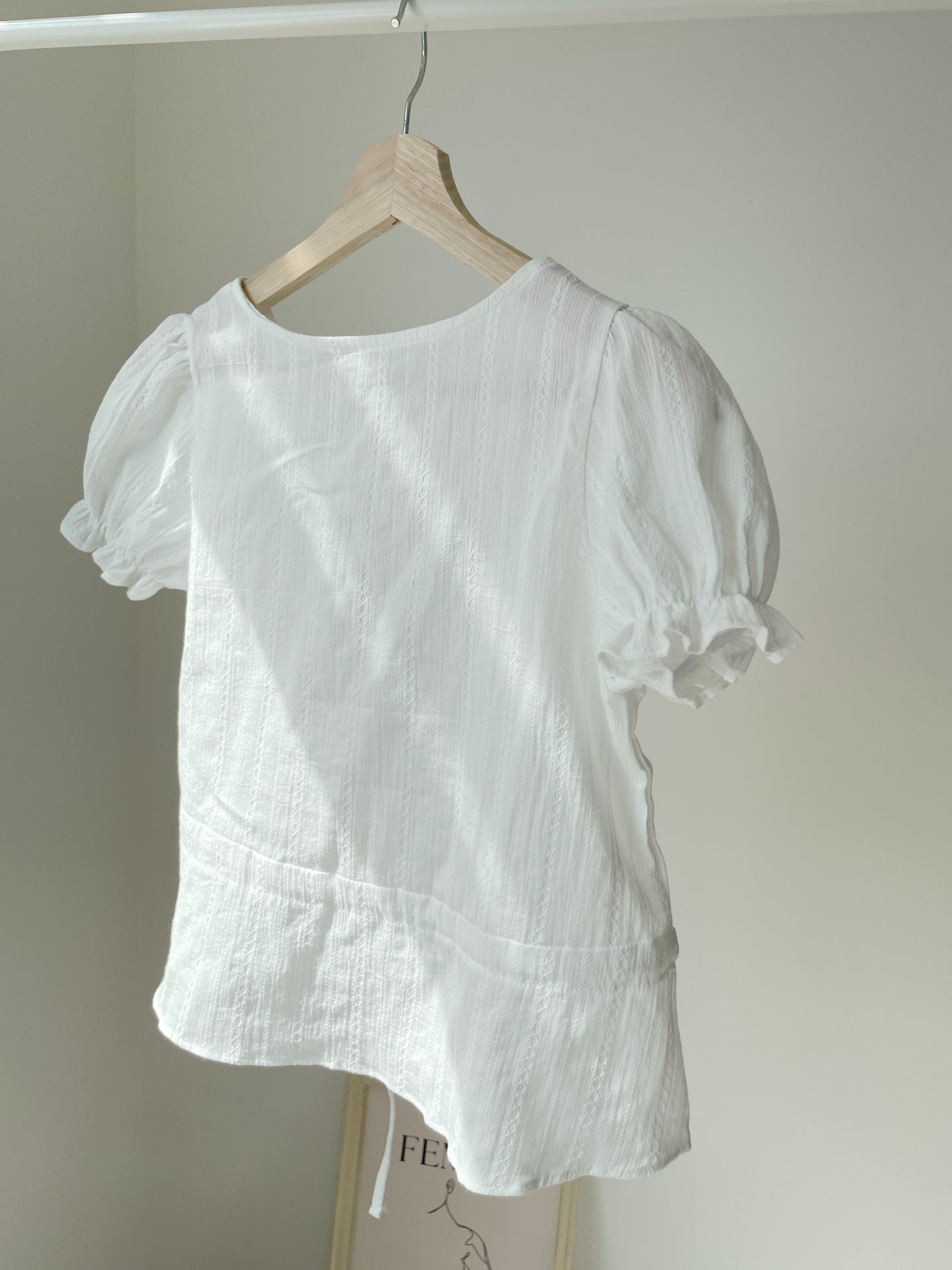 Frenchy Jacquard Cinched-Waist Cotton Blouse(2 Colors)