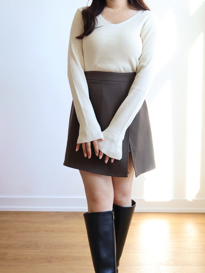 V-neck High-elastic Knit Top(Cream)