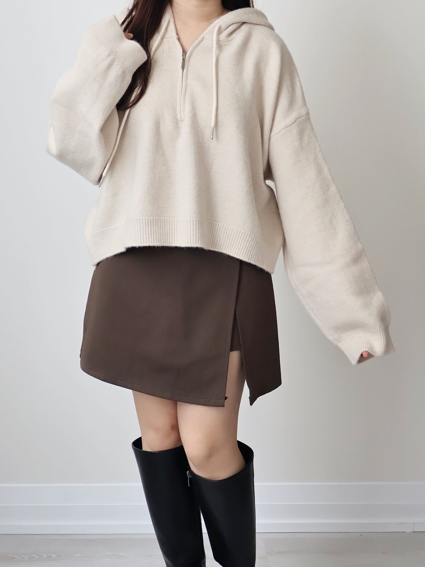 Cozy Half-zip Knit Hoodie(3 colors)