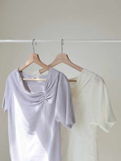 2-Way Elegant Tiered Pleat Ice Silk Knit Top(Ivory)