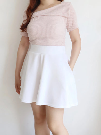 [Hidden Waistband] 365 Comfy A-Line Wide-Leg Cotton Shorts with Pockets(Ivory)