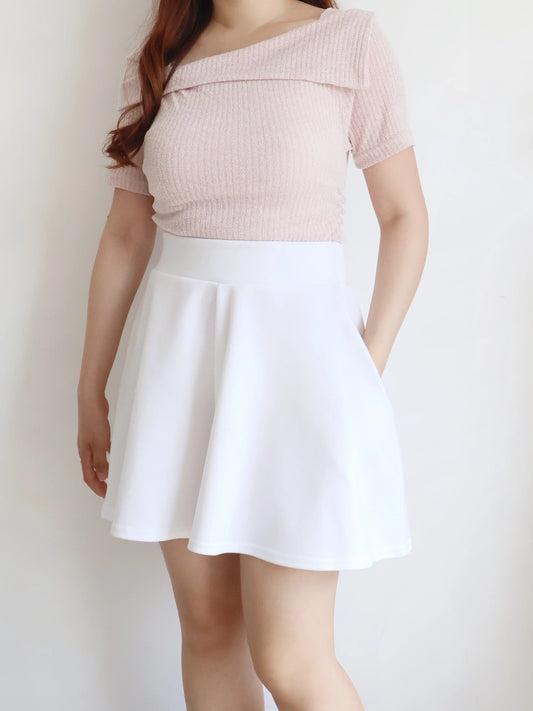 [Hidden Waistband] 365 Comfy A-Line Wide-Leg Cotton Shorts with Pockets(Ivory)