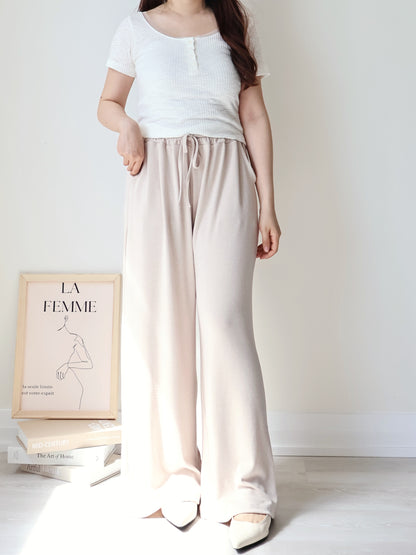 [2 Lengths] Cloud-Soft & Silk-Touch Cooling Wide-Leg Pants with Pockets(Beige)