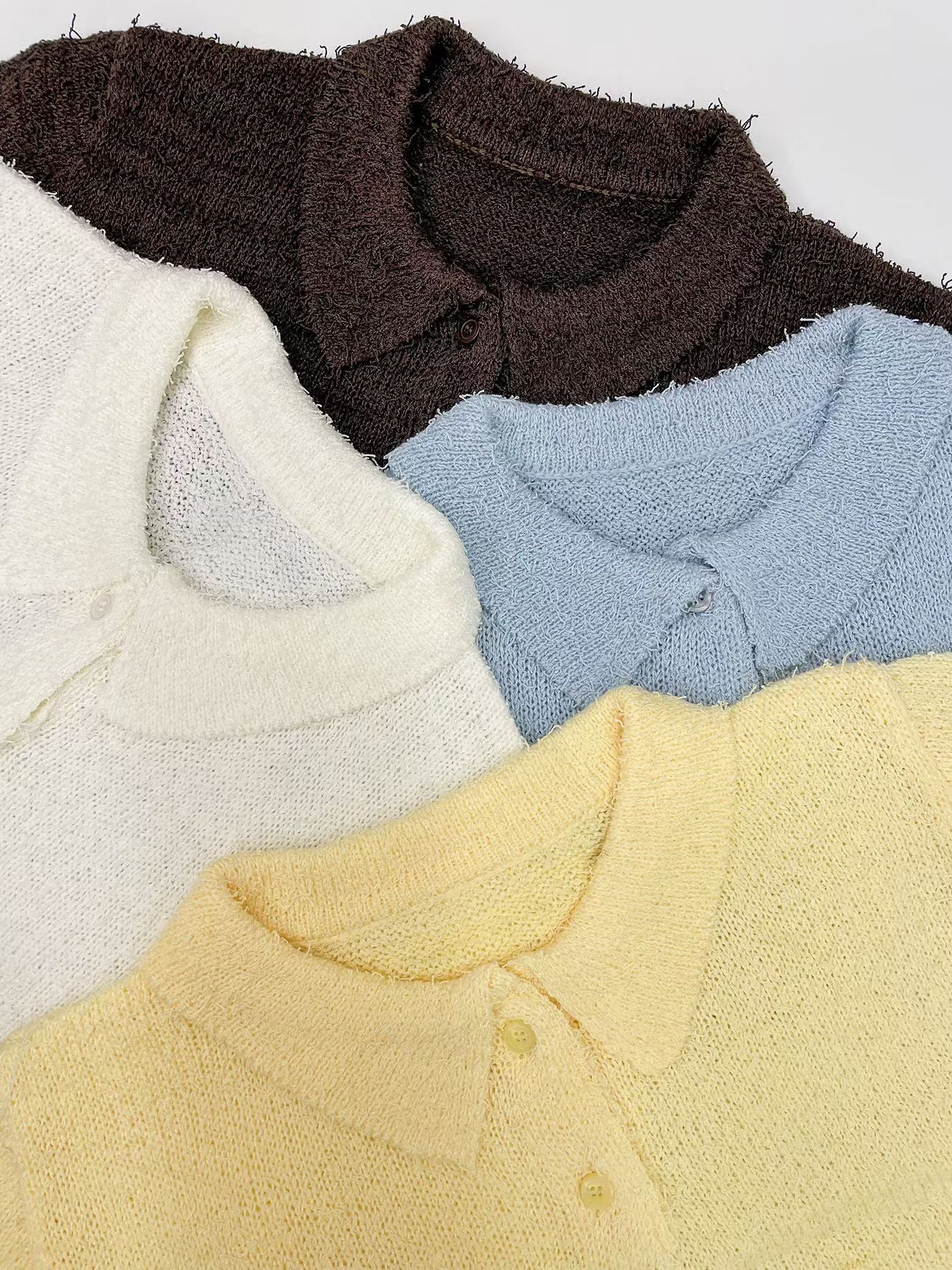 Soft Cozy Collared Feather-Yarn Knit Top(4 Colors)