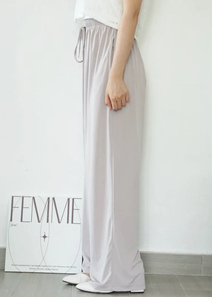 Airy Matte Breathable Wide-Leg Pants with Pockets(Beige)