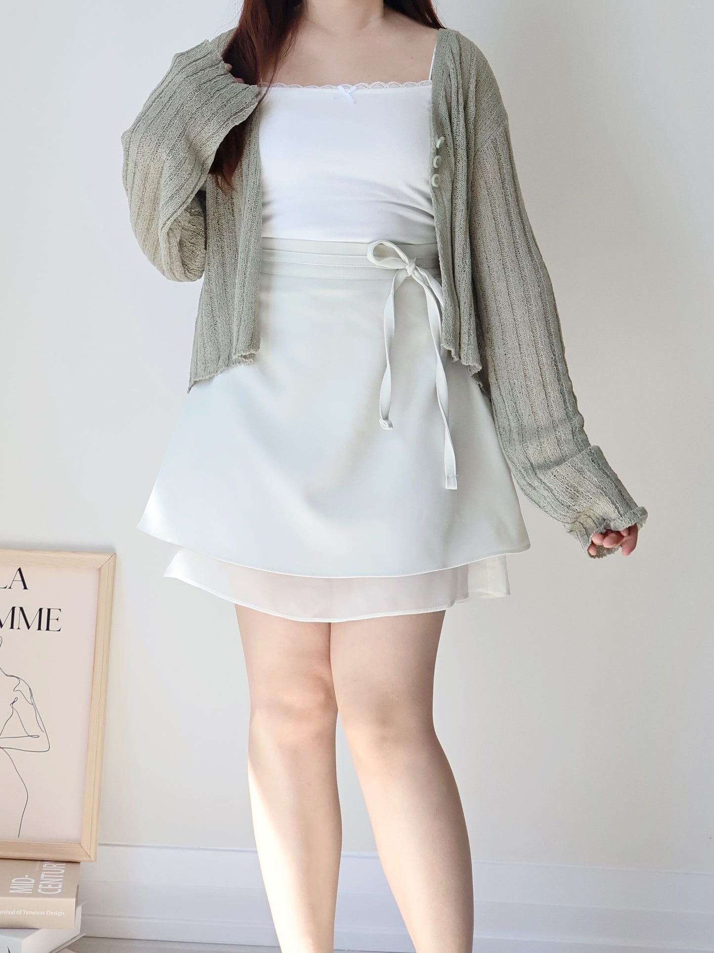 Relaxed Cinnamon V-Neck Knit Cardigan(Matcha)