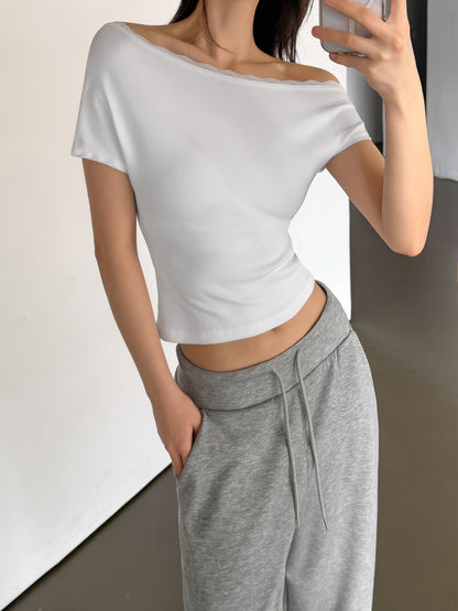 Lace One-Shoulder Cotton Top(4 Colors)