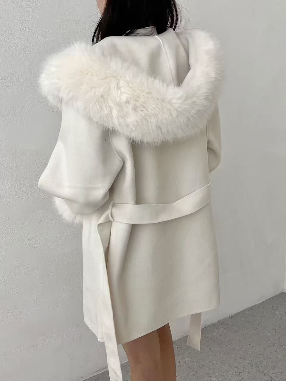 ［40% WOOL］Cozy Faux Fur Collar Warm Coat