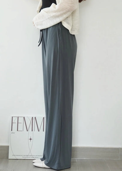 Airy Matte Breathable Wide-Leg Pants with Pockets(Charcoal)