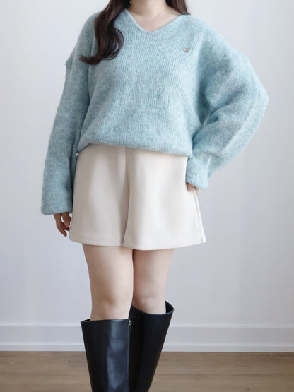 [10% WOOL] V-neck Mixed-color Mochi Sweater (Arctic Blue)