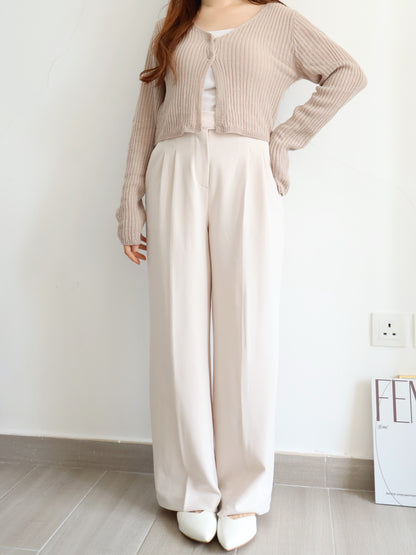 [Best Seller🏅] Wrinkle-free Fabric Pleated Straight Leg Trousers(Beige)