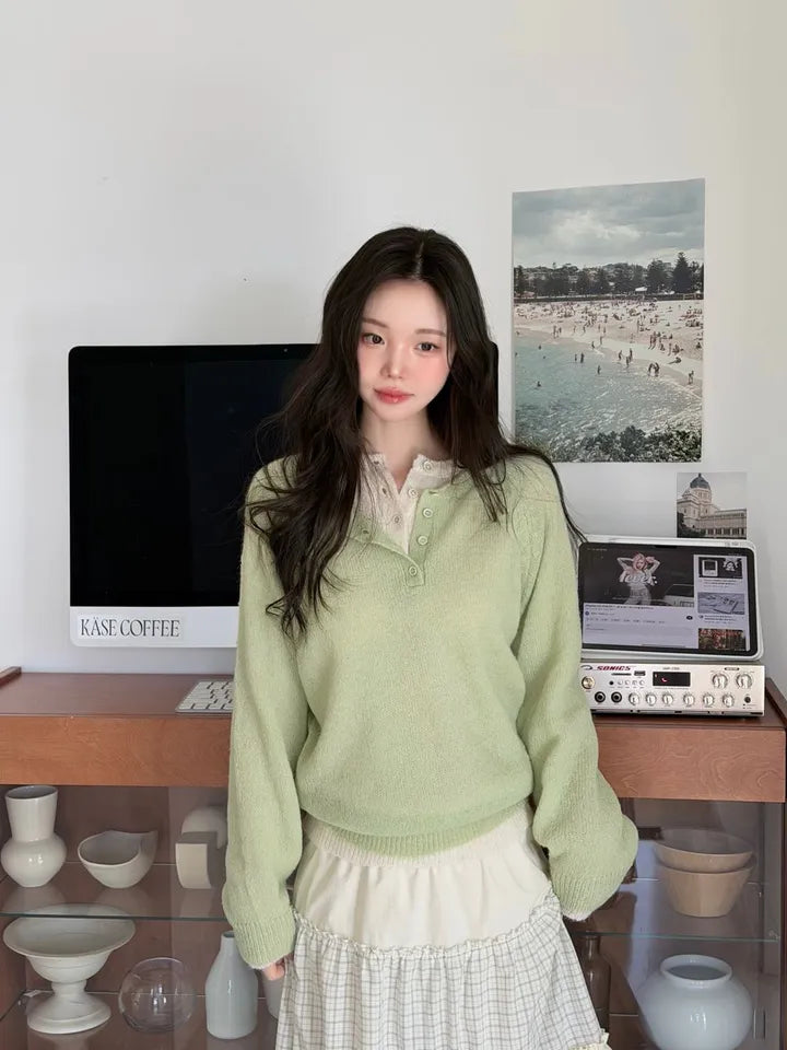 [20% wool] Henley Neck Loose-Fit Basic Knit Top(9 colors)