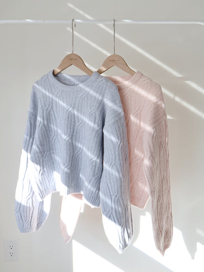 Cloud-Soft Twist Bread Sweater(Sky  blue)