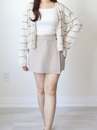 Minimalist Striped Snowy Yarn Cardigan(Beige)
