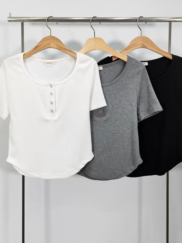 Snap-Button Fitted Cotton Top