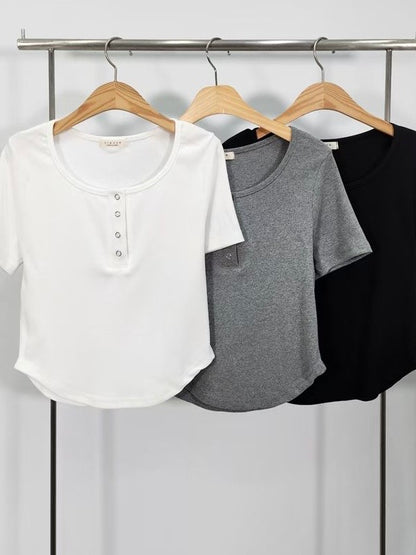 Snap-Button Fitted Cotton Top