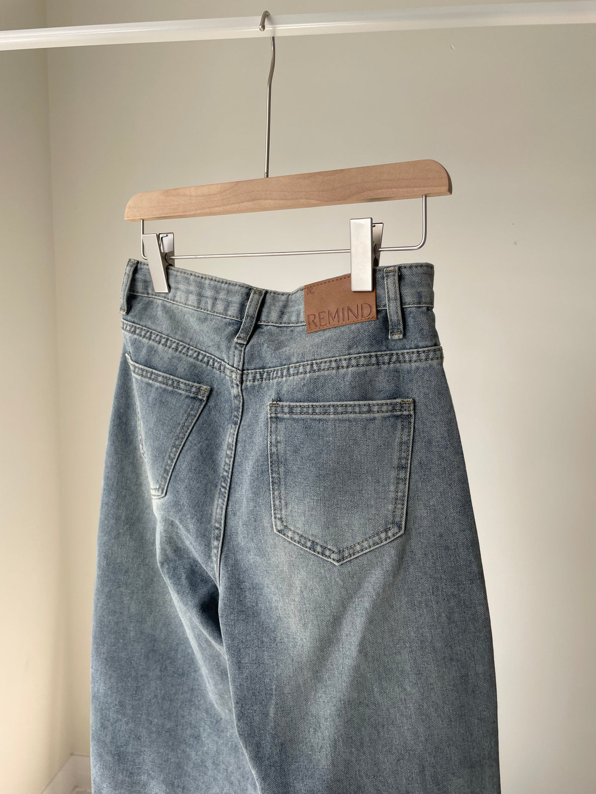 [S-2XL · 3 Lengths] Vintage-Wash Wide-Leg Denim Pants(Dusty blue)