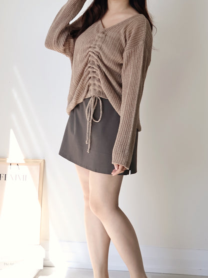 Effortless Drawstring Relaxed-Fit Knit Top(Brown)