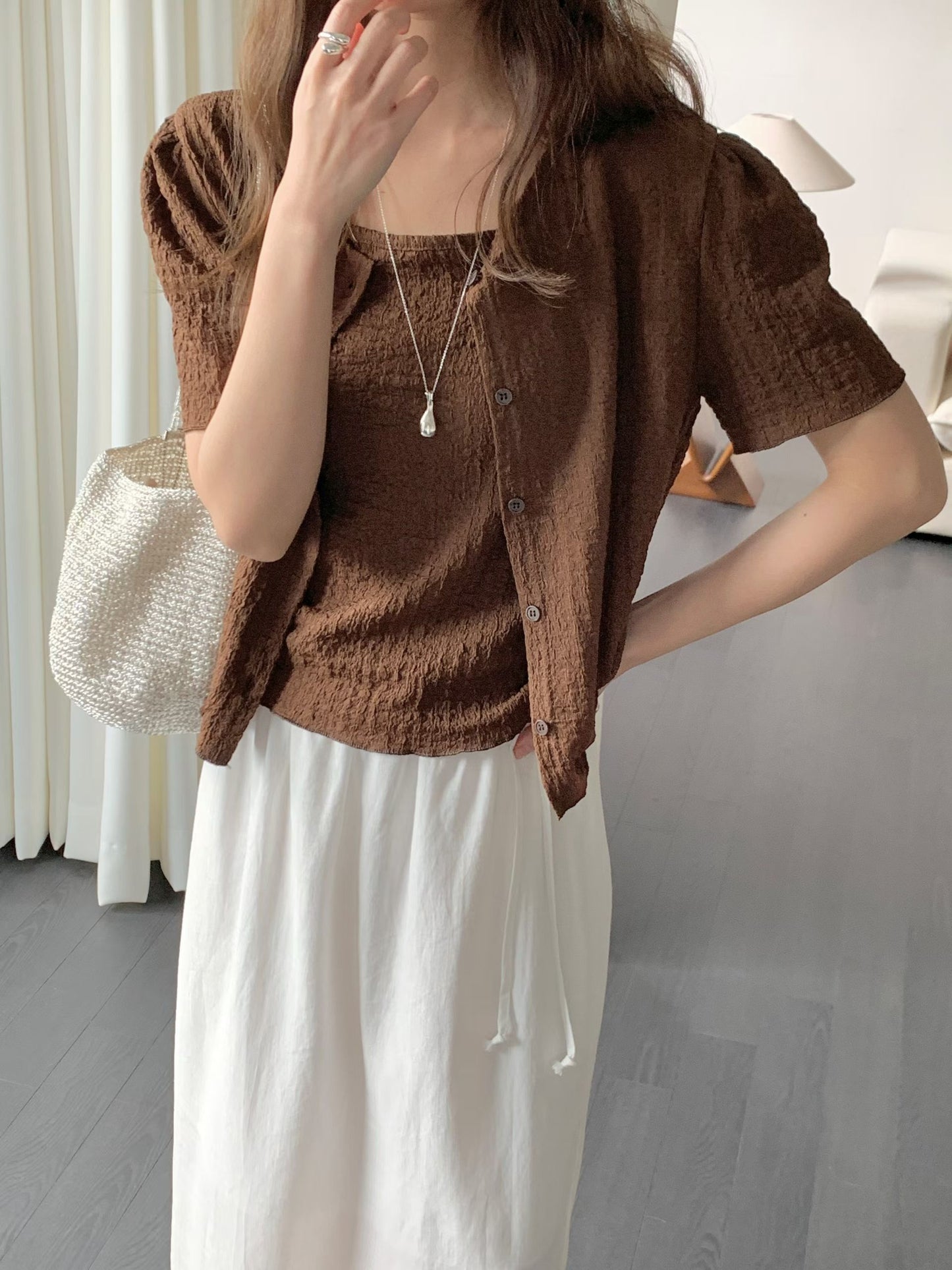 [Wrinkle-Free] Minimalist Waffle Cami+ Cardigan Set(3 colors)