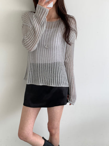 Minimalist Round Neck Sheer Knit Top(4 Colors)