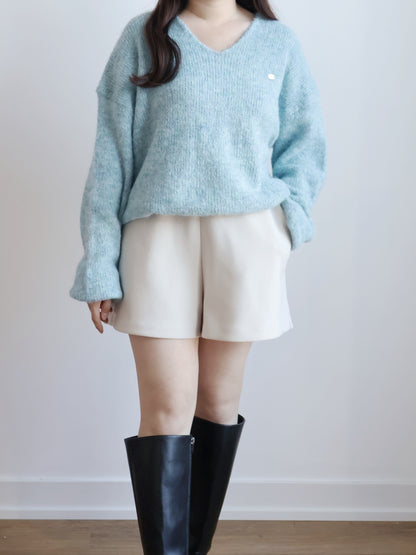 [10% WOOL] V-neck Mixed-color Mochi Sweater (Arctic Blue)