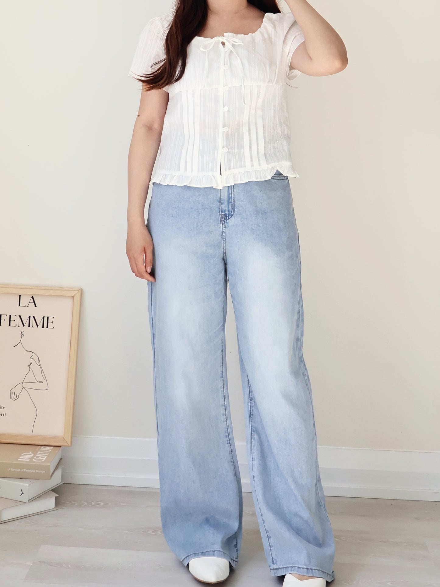 French Textured Jacquard Cotton Blouse(Ivory)