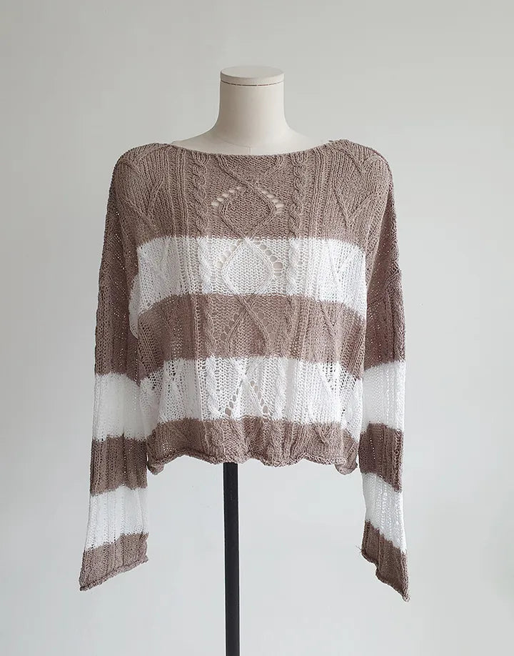 Soft Cable-Knit Colour-Block Top(Brown)