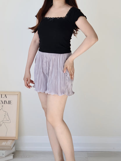 [Wrinkle-Free] Glossy Pleated Pocket Shorts(Grey)