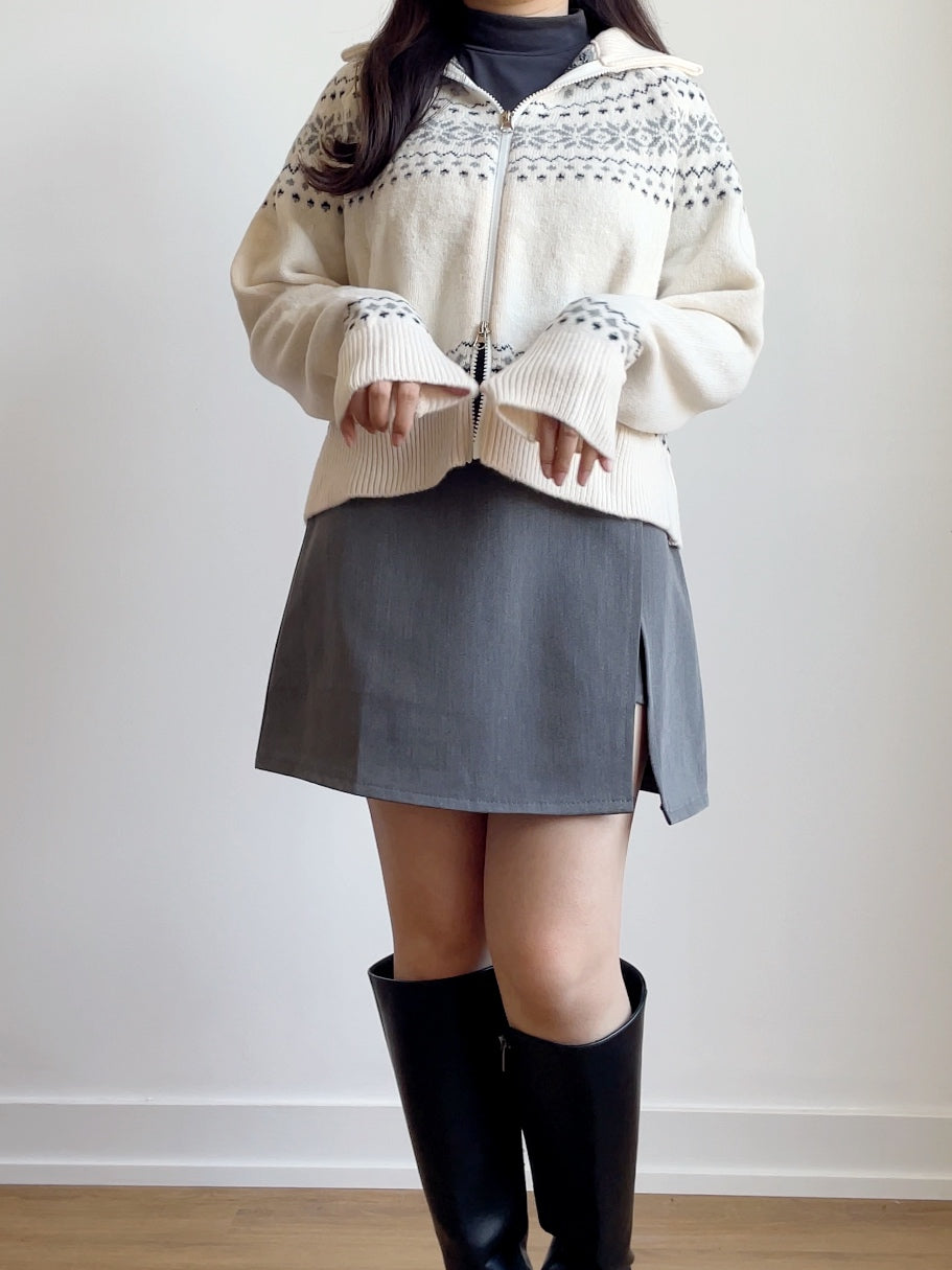 [2-WAYS] Nordic Style Snowflake Knit Zipper Jacket