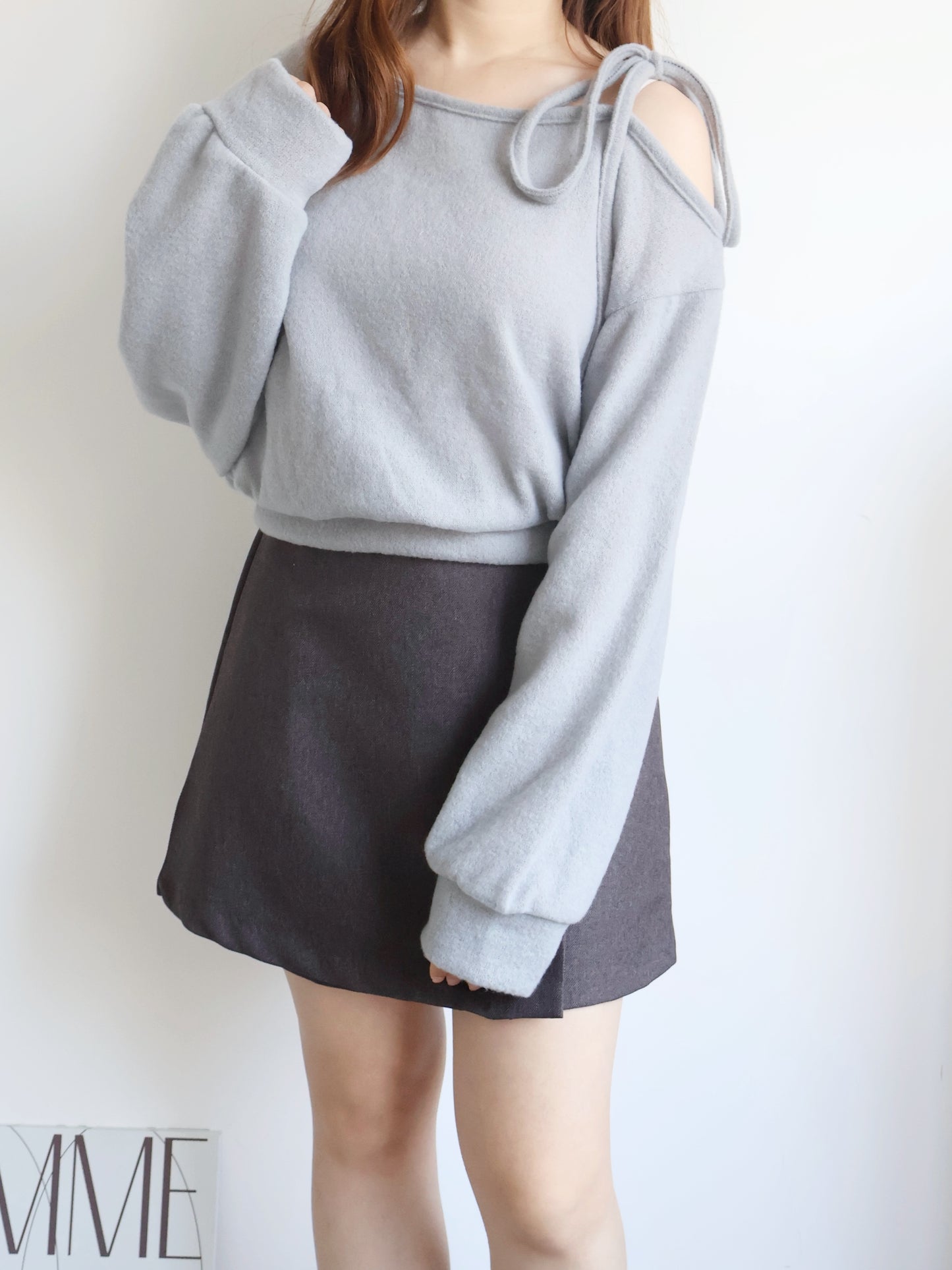 Asymmetric One-Shoulder Fleece Top(Grey)