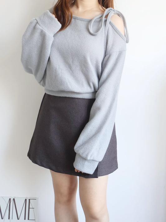 Asymmetric One-Shoulder Fleece Top(Grey)