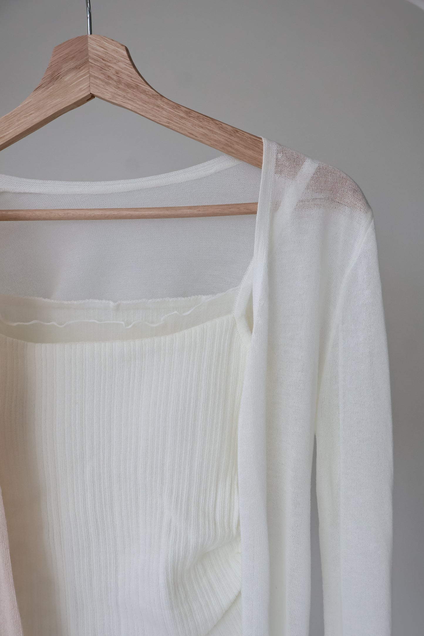 Romantic Sheer Trim Bra Top + Airy Tencel Cardigan Set(Ivory)