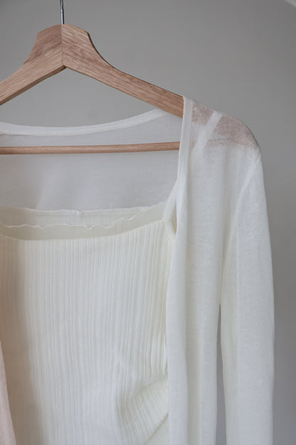 Romantic Sheer Trim Bra Top + Airy Tencel Cardigan Set(Ivory)