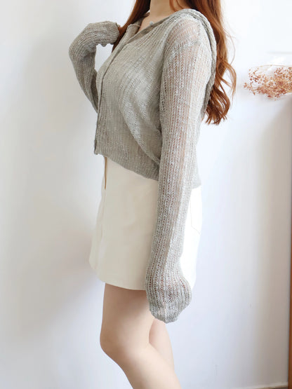 Matcha Milk Foam Hooded Knit Cardigan(Mint)