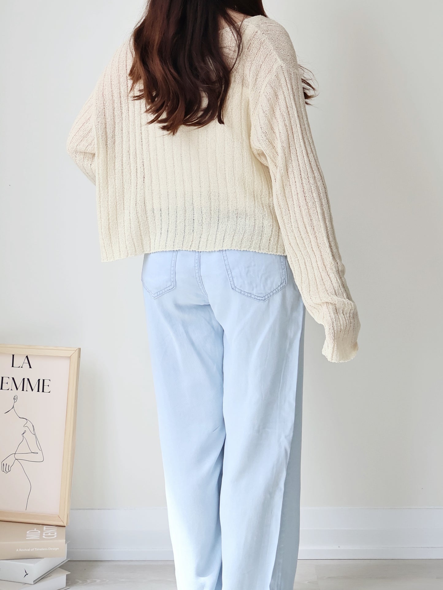 Relaxed Cinnamon V-Neck Knit Cardigan(Cream)