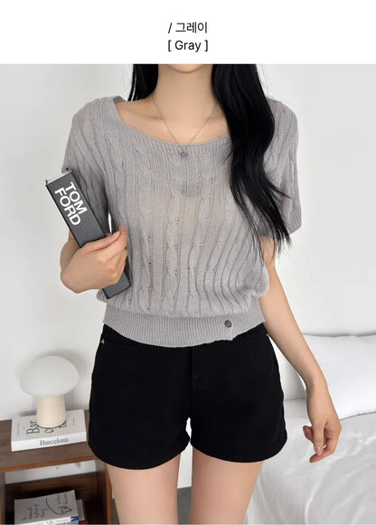 Daily Square Button Cable Knit Top