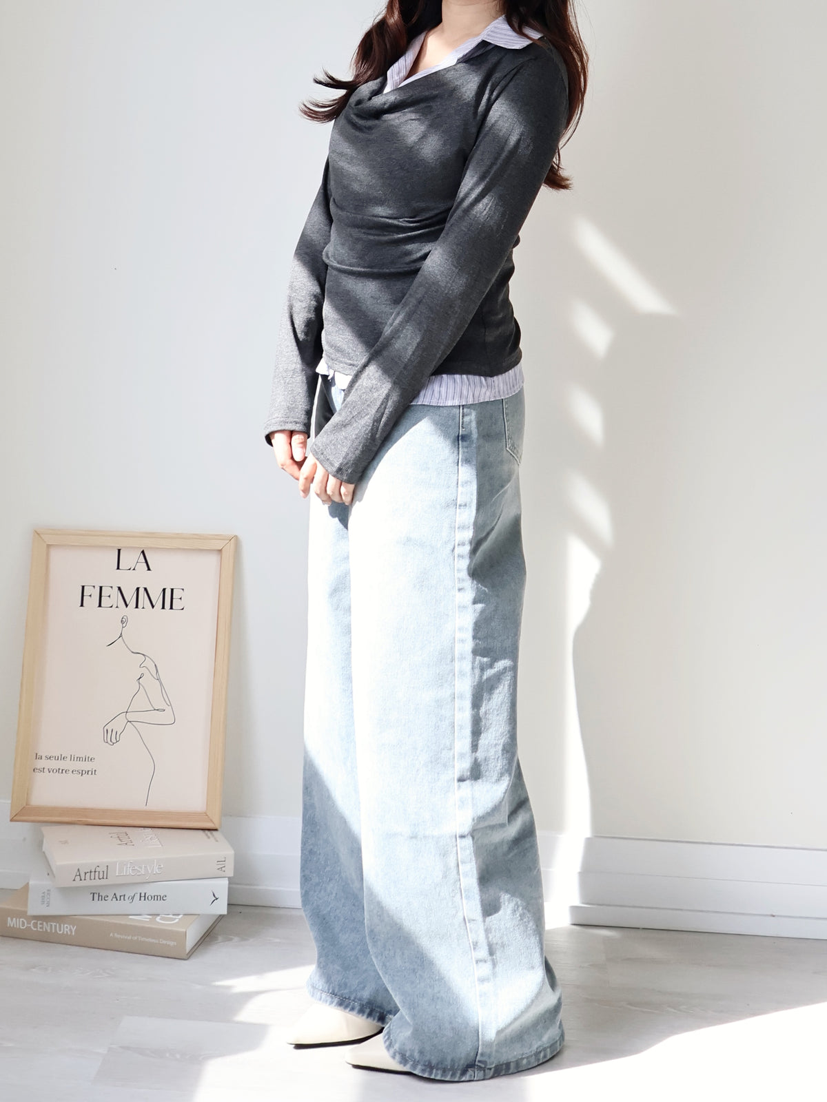 Layered Shirt-Collar Top(Charcoal)