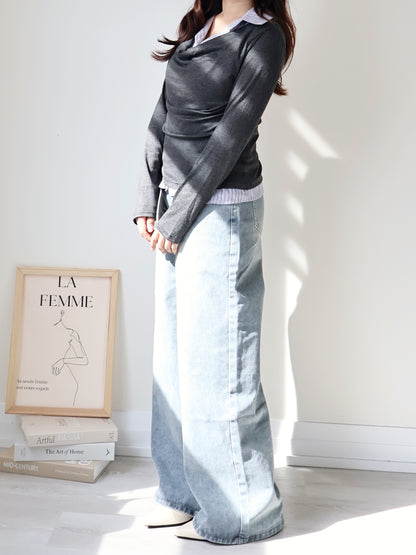 Layered Shirt-Collar Top(Charcoal)