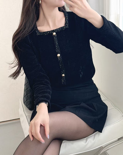 Square Neck Gold Button Corduroy top