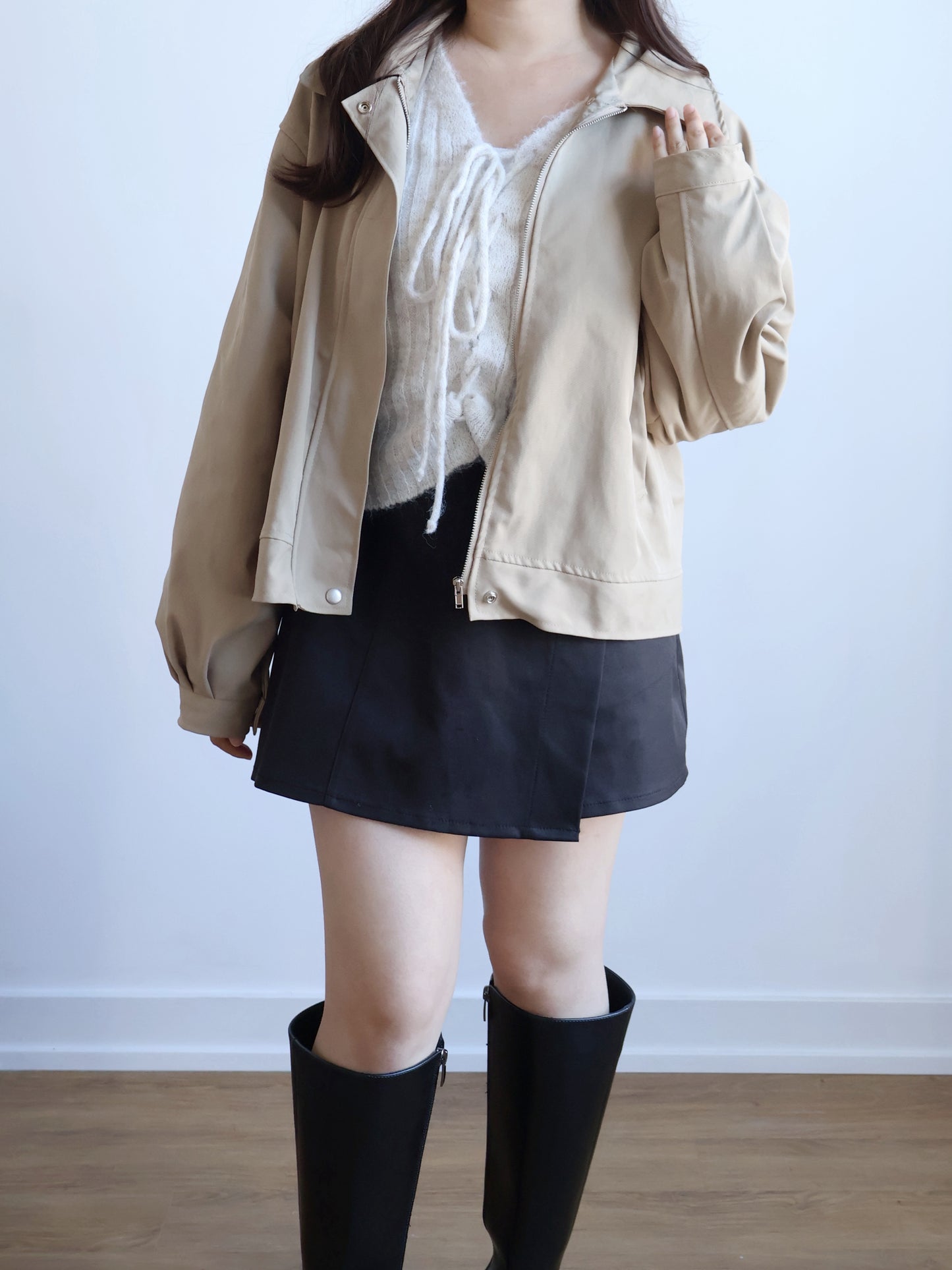 Earth-toned Windproof Zipper Jacket(Beige)