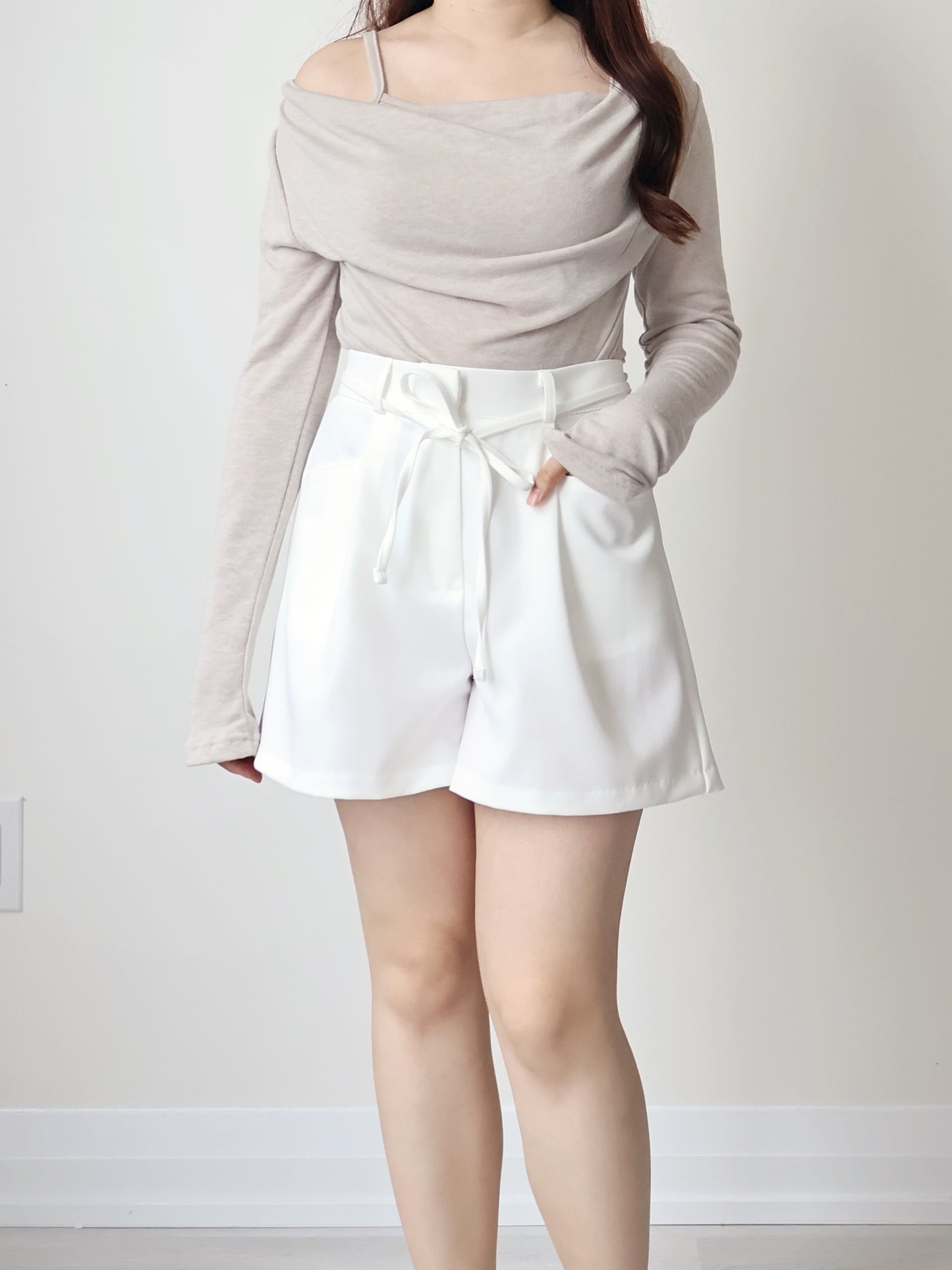 2-Way Silky Smooth Faxu Layered Top(Beige)