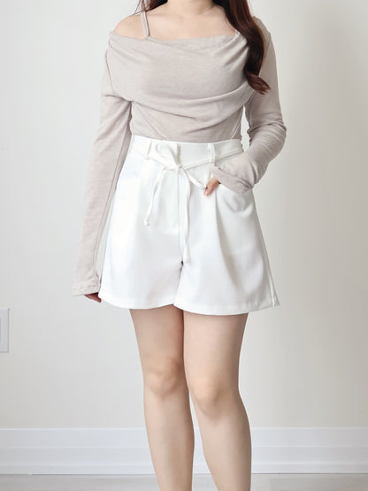 2-Way Silky Smooth Faxu Layered Top(Beige)