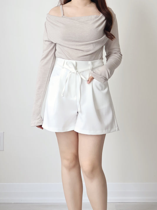 2-Way Silky Smooth Faxu Layered Top(Beige)
