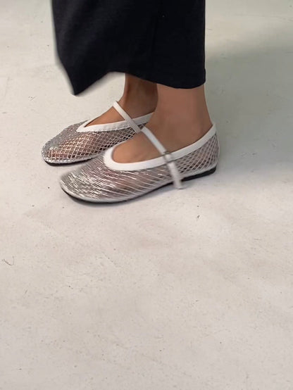 French Sparkle Mesh Mary Jane Flats(3 colors)