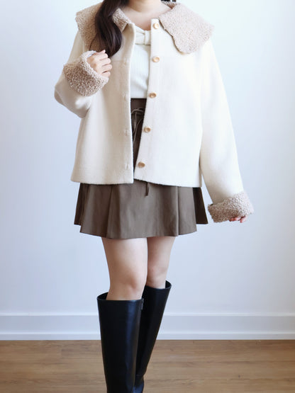 [10% WOOL]Poodle Collar Cashmere-look coat with Pockets